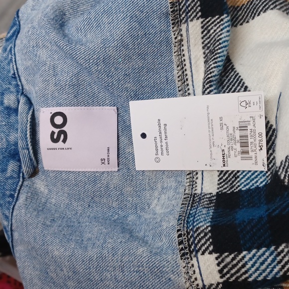 Denim & Plaid Hooded Jacket - Picture 5 of 7